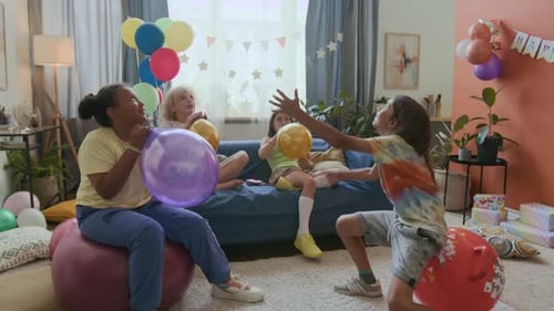Children Celebrate Birthday Party with Balloons and Fun