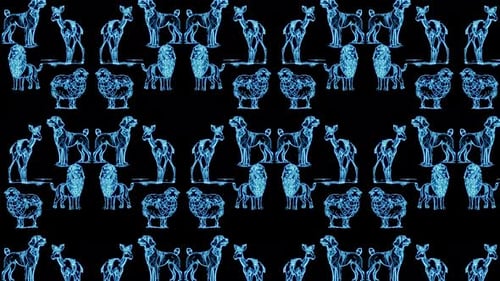 Seamless Neon Glowing Animal Outline Pattern Loop