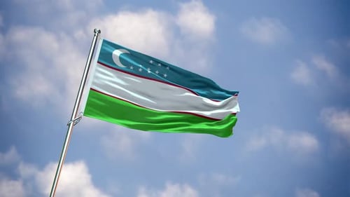 Uzbekistan National Flag Waving in the Wind