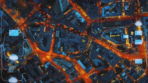Augmented Reality Interfaces Illuminate a Nighttime Urban Setting Smart City Concept Advanced Data