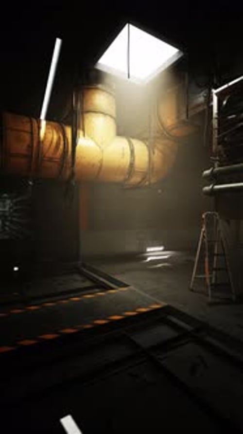 Gritty Industrial Area with Rusty Pipes and Volumetric Light