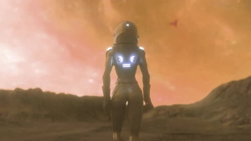 Astronaut Walking on Alien Planet Landscape