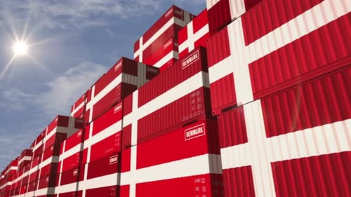 Denmark export cargo containers in row looping