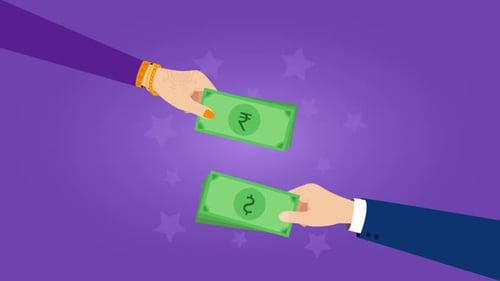 Flat Design Animated Money Exchange Between Hands