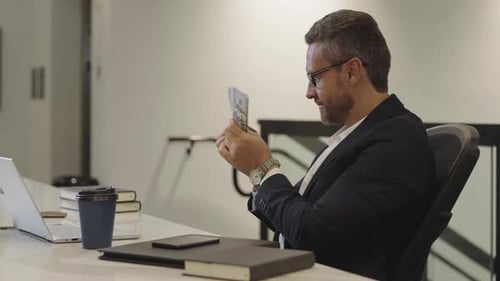 Excited Businessman with Money in Office Rich Man in Suit with Money Successful Business Man Hold