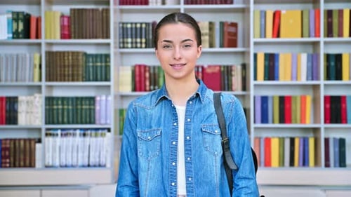 Portrait of Smiling Teenage Girl Student Inside High School Building