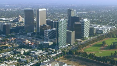 Aerial View in Beverly Hills Area on a Sunny Day in Los