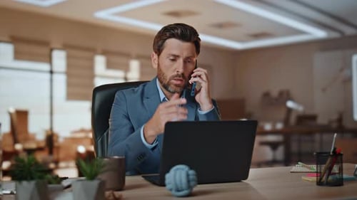 Office Worker Calling Smartphone Discussing at Light Cabinet Business Man Call