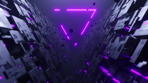 Graphiques animés en boucle sans faille représentant un vol dans un tunnel technologique rectangulaire