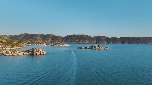 Aerial View Small Village With a Scenic Waterfront Full of Yachts and Sailboats