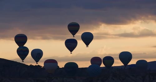 Hot air balloons at sunrise in Cappadocia, Turkey