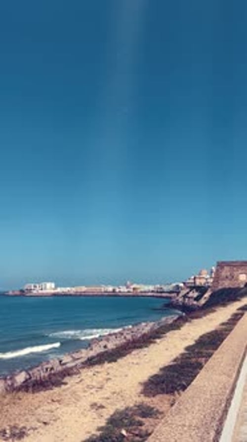 Vertical video. Captivating views of Cadiz, Spain, and its surrounding ocean waters.