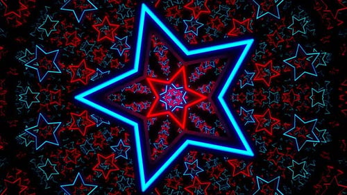 Red And Blue Neon Stars Tunnel Background VJ Loop l 4K