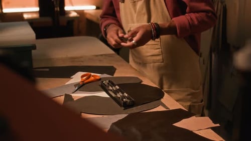 Leather Die Cutting on Workbench