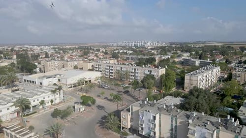 aerial shot above the culture mantion at netivot city, israel
