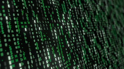 Абстрактные двоичные зеленые символы, потоки экрана, программного обеспечения, программного обеспечения, базы данных блокчейна