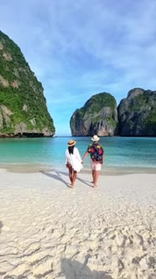 a Couple of Men and Woman Visit Maya Bay Koh Phi Phi Thailand