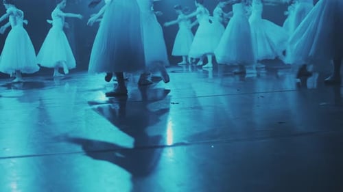 Ballet Dancers Performing on Stage in Blue Lighting