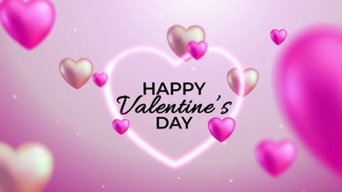 Happy Valentine's Day Glowing Hearts Animation