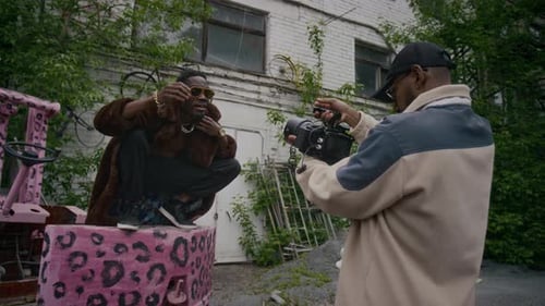 Process of Recording Rap Music Video Outdoors in Abandoned Area