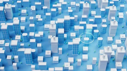 City or town animation. Urban landscape, streets, buildings, skyscrapers. taxi service, navigation