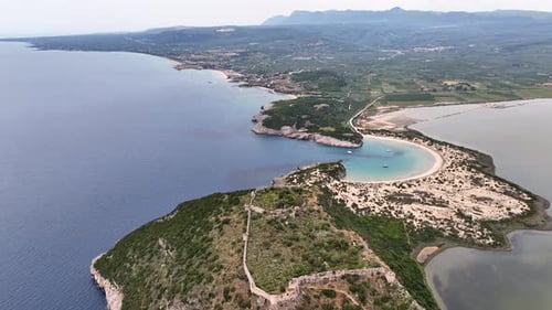 Aerial view of Voidokilia beach in Messinia, Greece