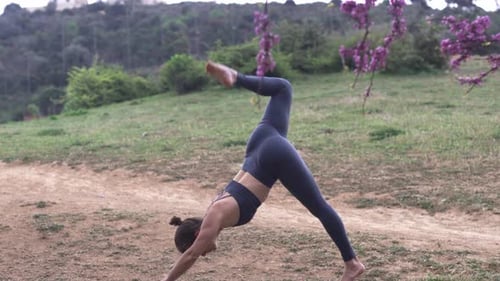 Basic yoga warmup exercises flexible bends at forest Barcelona