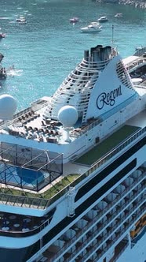 Vertical Video Big White Cruise Ship is Standing in the Port