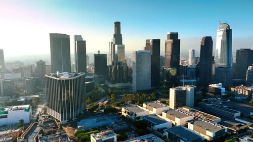 Morning in the downtown of American metropolis of Los Angeles