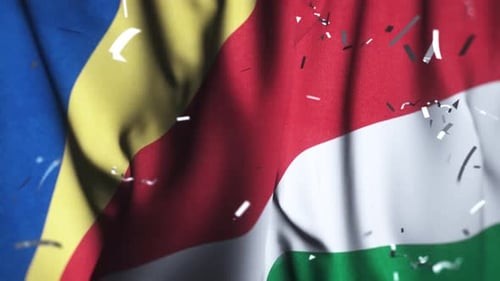 Celebratory Seychelles Flag Waving Animation with Confetti