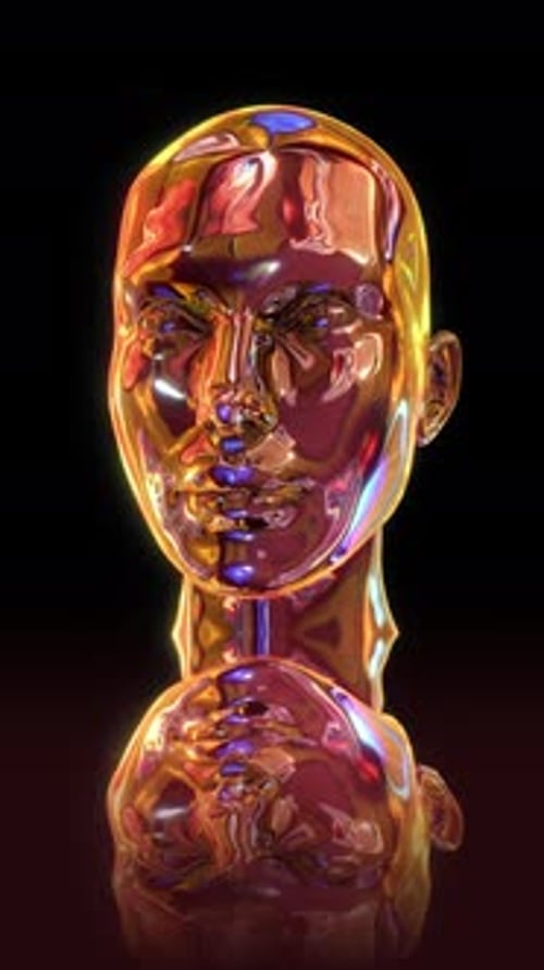 Animated Reflective Head Bust with Dynamic Color Shift