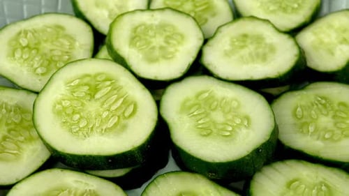 Close Up of Sliced Green Cucumbers