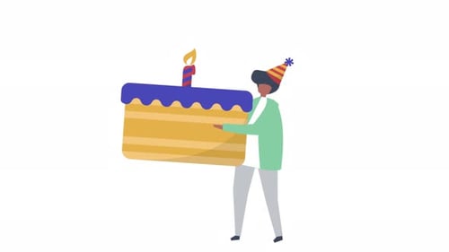 Flat Design Character Holding Birthday Cake Animation