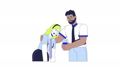 Man Caring for Sick Woman Offering Water Animation