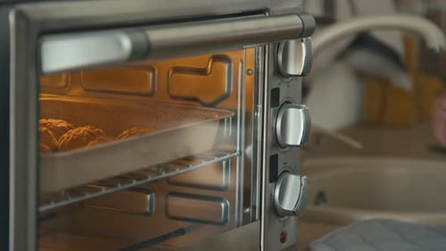 Toaster Oven Baking Preparation in Home Kitchen