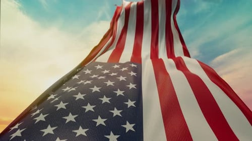 Wavy Flag of United States of America Blowing in the Wind in Slow Motion Waving Colorful Symbol USA