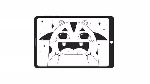 Happy Monster on Tablet Bw Animation