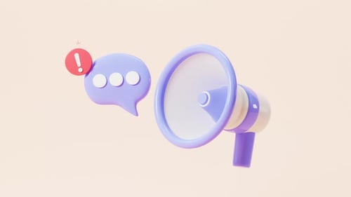 Cartoon loudspeakers and information announcements, message and bubbles, 3d rendering.