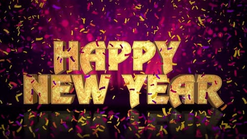 Golden Happy New Year Text with Festive Confetti