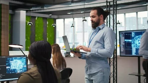 Team of Programmers in Office Developing Software Applications Using AI