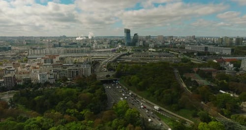 Aerial View of the Roofs of Buildings Streets and Avenues with Car Traffic Modern and Classical