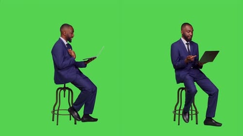 Men in Suits Working on Laptops on Green Screen