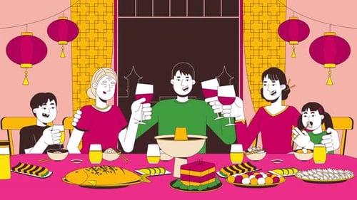 Animated Family Dinner Celebrating Chinese New Year