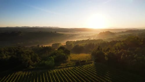 Aerial view of Le Tolfe landscape at sunrise, Italy.