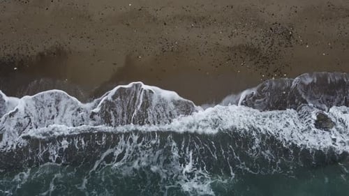 Aerial View From Above on Wild Beach Nature Summer or Spring Ocean Sea Beach Background Small Waves