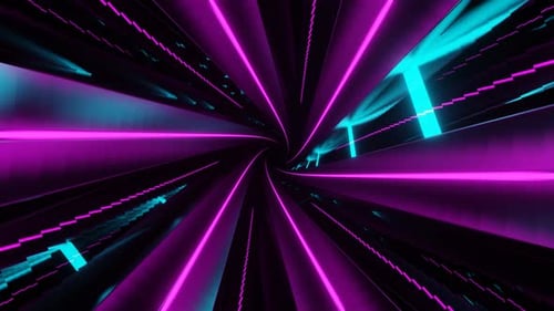 Pink And Cyan Neon Glowing Spiral Hex Tunnel Background Vj Loop In 4K