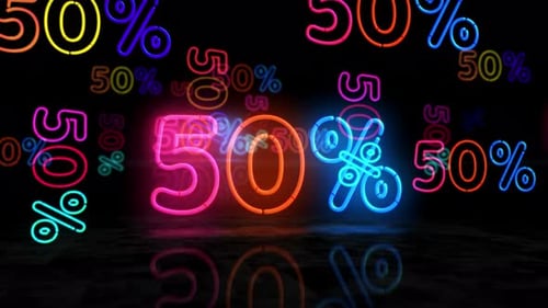 Neon 50% Discount Signs Loop Animation