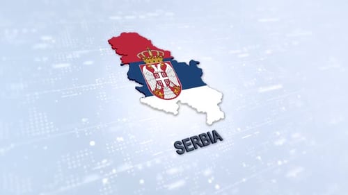 3D Map of Serbia with Flag and Digital Background Animation