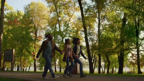 Autumn Park Family Joyful Evening Walk