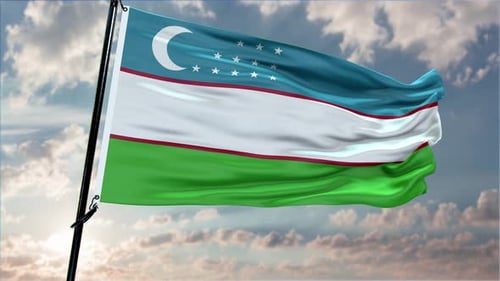 Uzbekistan Flag Background Realistic Waving In The Wind 4K